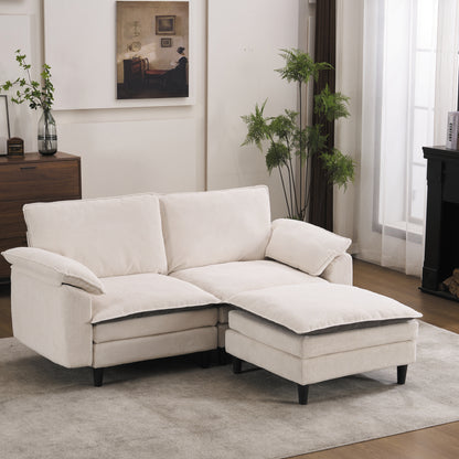 70.87' Black & White Two-Tone L Shaped Cloud Sofa, Modular Sectional with Ottoman, 2-Seat Chenille Deep Seat and Pillow – Perfect for Living Room, Bedroom, Apartment