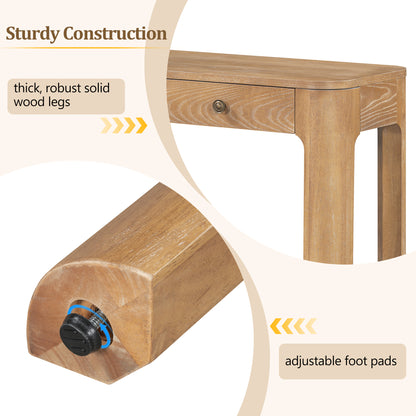 TREXM Rustic Console Table with Curved Corners for Safety, Entryway Table with 3 Concealed Drawers