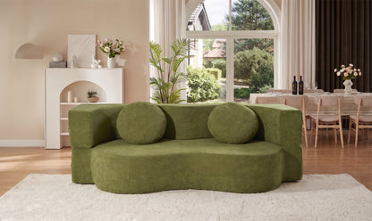 2-in-1 Folding Sofa Bed with Pillow, Twin Sleeper Sofa, Floor & Futon Loveseat Couch, Foam Folding Mattress Sleeper for Living Room, Guest Use, Office, Apartment, No Assembly Required,Green