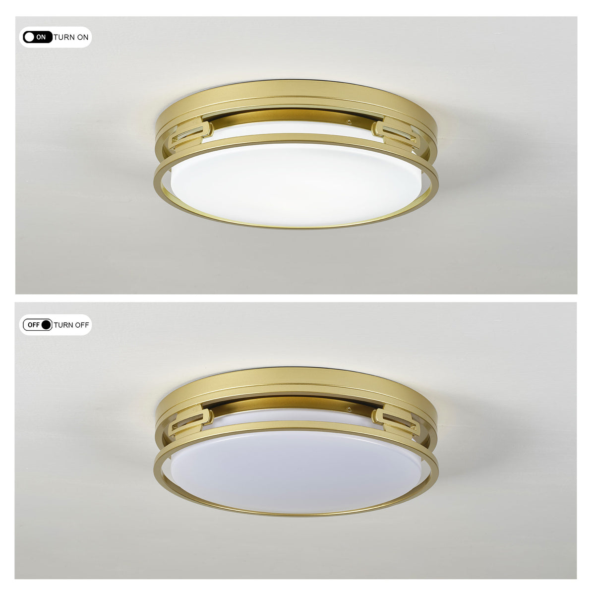 14.57" LED Flush Mount Ceiling Light, 22W 5CCT Selectable, Gold Metal Frame, Acrylic Shade, RA>80