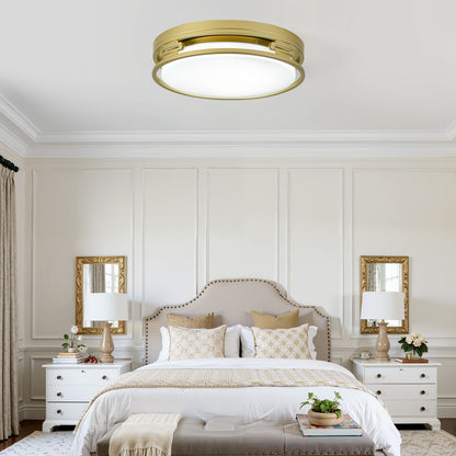 14.57" LED Flush Mount Ceiling Light, 22W 5CCT Selectable, Gold Metal Frame, Acrylic Shade, RA>80