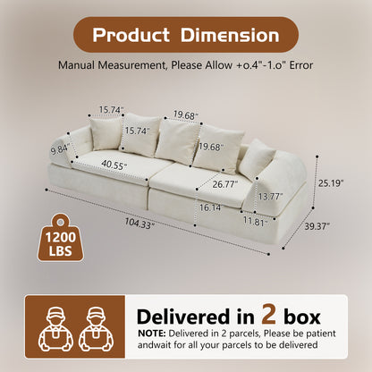 Cloud Modular Sectional Sofa - Shape Boneless Couch & Deep Fluffy Seat, No Assembly Required for Living Room Bedroom