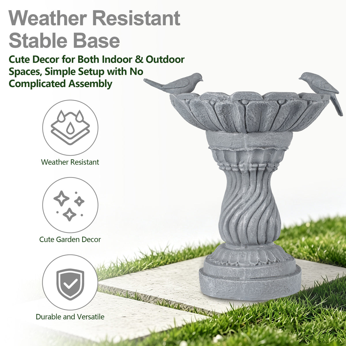 16.54' Garden Bird Bath Statue, Magnesium Oxide Grey Pedestal Birdbath, Outdoor Bird Feeder Bowl with Decorative Bird Figurine, Yard Lawn Patio Garden Decor, Ideal Gift for Bird Lovers