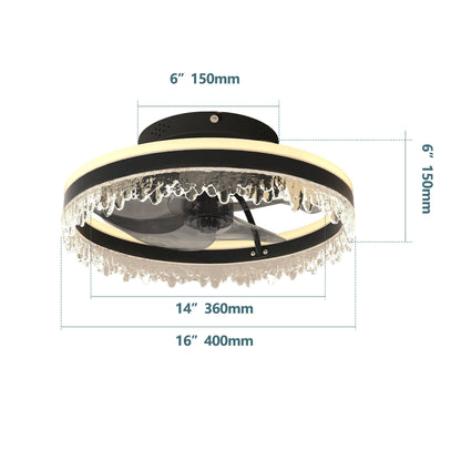 Modern LED Ceiling Fan with Light - 16'' Dimmable Ceiling Light with Invisible Blades and Crystal Design