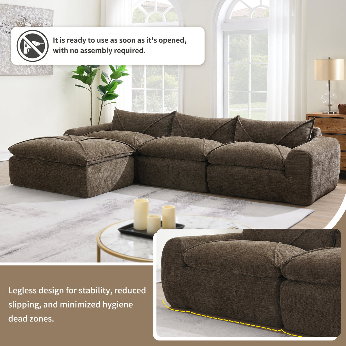 [VIDEO]116'' Fully Compressed Sofa with High Density Foam, Integrated Backrest&Seat Cushion, Decorative Edging – Brown