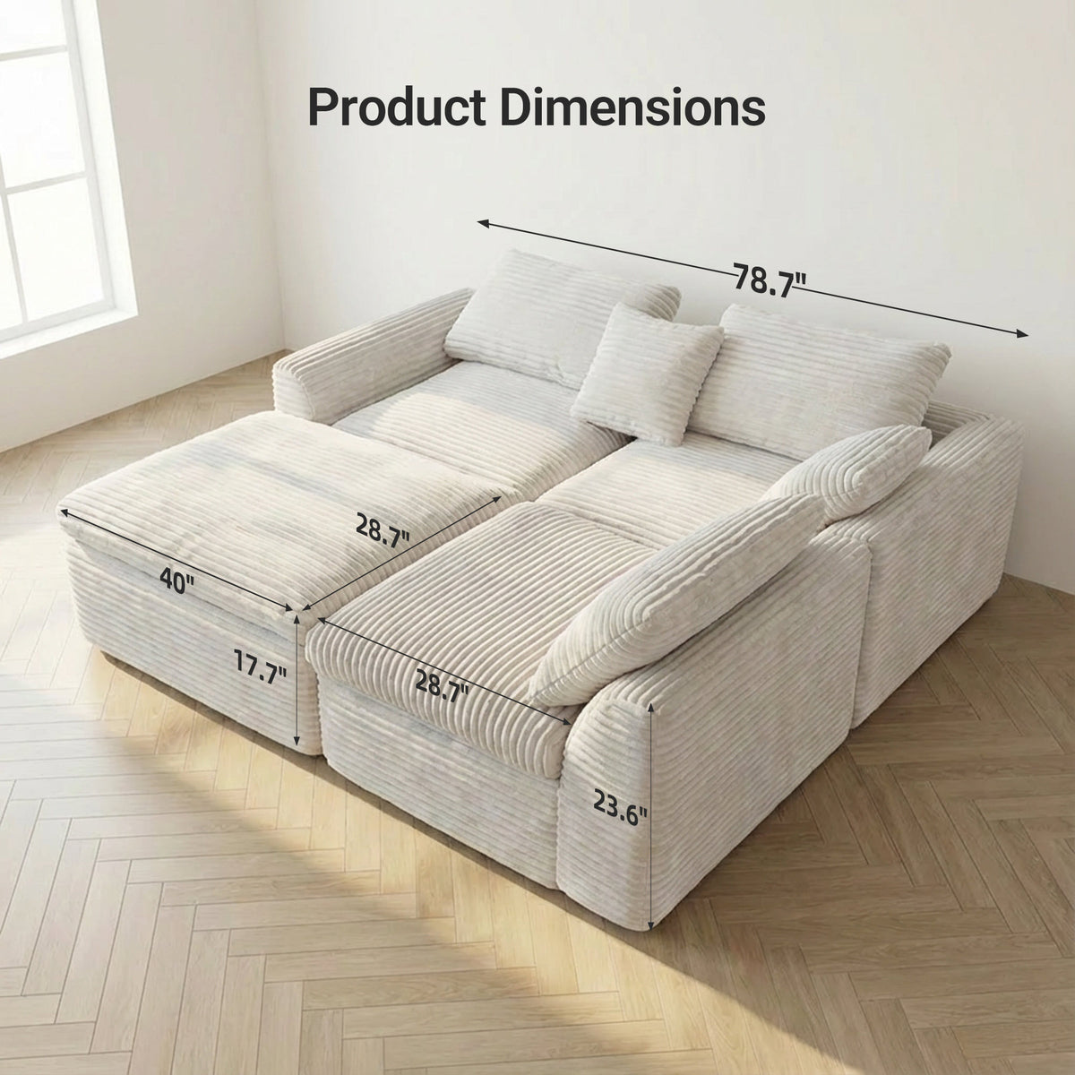 108-inch high-resilience boneless sponge sofa with 30 density, double-layer cloud-like cushions, multiple combination options, no installation required/ Off-White