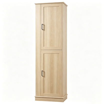 Tall Bathroom Storage Cabinet, Freestanding Storage Cabinet with Hook and Adjustable Shelf, MDF Board, Natural