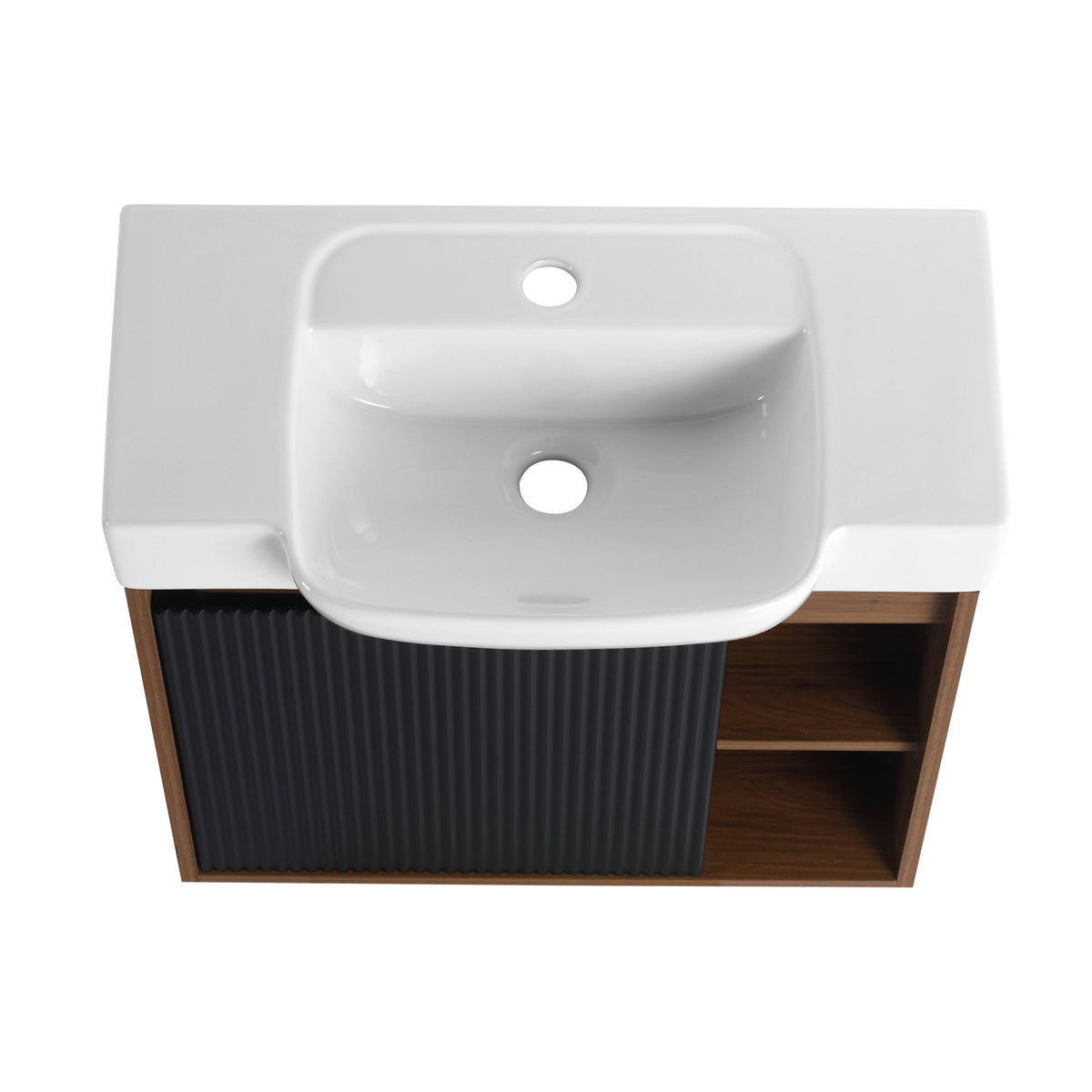 24'' Wall-Mounted Bathroom Vanity with White Ceramic Sink & Soft-Close Door, KD-Packing