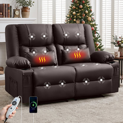 Recliner Loveseat with Massage and Heating for Living Room,Love Seat Manual Oversized Recliner with Cup Holders,Side Pocket for Adult