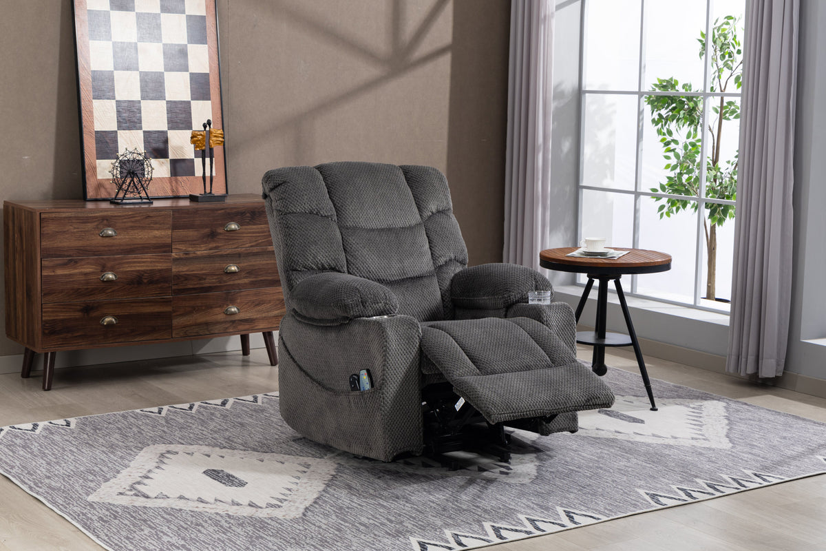 Ultra wide electric lounge chair with hot massage heating and auxiliary standing function - velvet rotating lounge chair for living room, bedroom, and office use