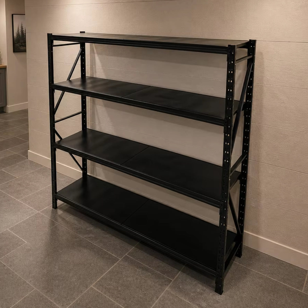 4-Tier Heavy Duty Storage Shelves, 70.87"W x 23.62"D x 71.26"H Metal Shelving Unit, 6000 LBS Capacity Industrial Steel Utility Rack, Adjustable Garage Shelving for Basement, Warehouse - Black