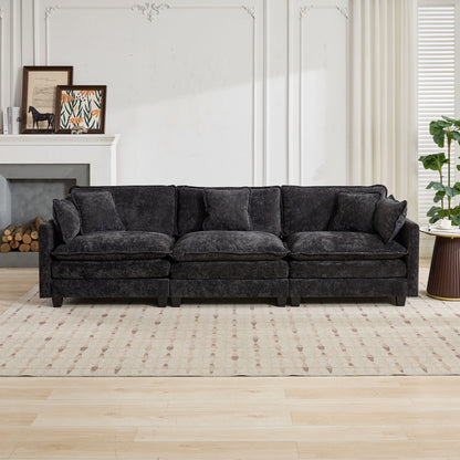 Cloud Sofa 3 Seats (Ottoman is not included), Modern Sectional Couch, Comfy Double Layer Upholstered Seat Cushion – Black