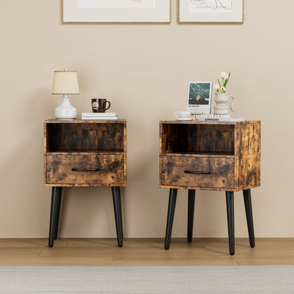 Two Sets of Nightstand,Modern Bedside Table with Storage Drawer and Open Wood Shelf, for Living Room, Bedroom and Small Spaces, Accent Night Stand, Easy Assembly