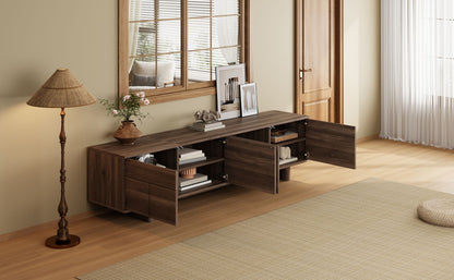 78 inch Modern TV Stand for TVs up to 85 inches, Entertainment Center with Solid Wood Legs, Cable Management, Push-Openers