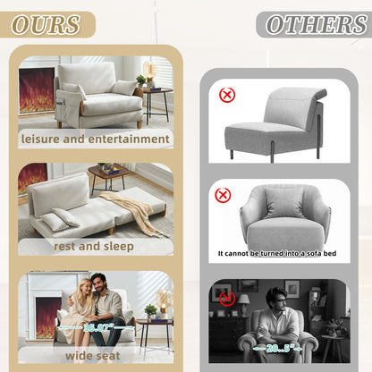 Foldable sofa bed recliner, 3-in-1 convertible sleeper, mid-century modern decor, suitable for small spaces, with three pillows, can be placed in the bedroom study room guest
