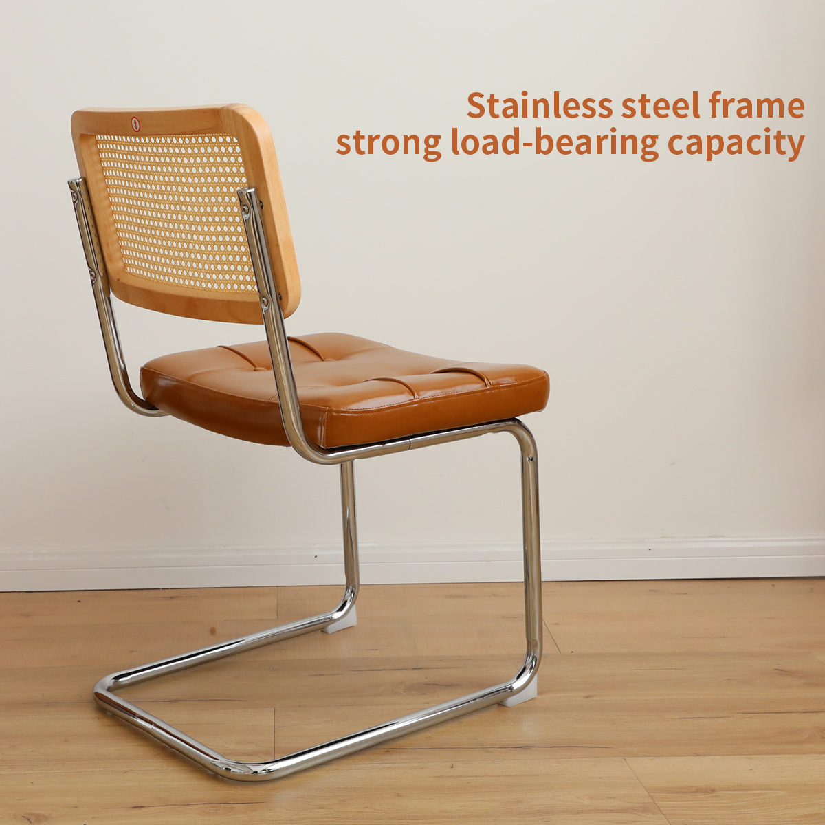 Dining Chairs Set of 2, Faux Leather Rattan Side Accent Chairs with Chrome Legs, Modern Mid Century Breuer Designed Chairs