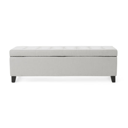 Upholstered Storage Ottoman Bench, Entryway Bench, End of Bed Bench, Ottoman Foot Rest, Light Grey, 300lbs