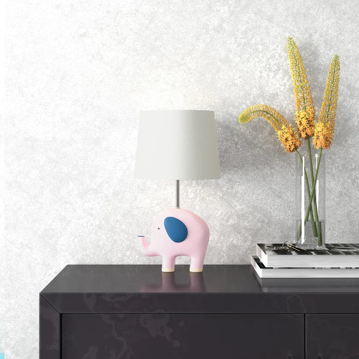 16.5 in. Pink Modern Animal Polyresin For Kids/Child Bedroom/Living Room Bedside Desk Nightstand Single Small Table Lamp With Linen Empire Shade, E26 (Bulb NOT included),40W