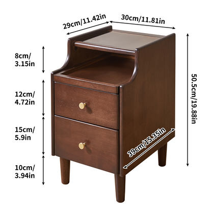 Solid Wood Nightstand with Two Drawers and Pull-out Panel Storage Bedside Table and Sofa Side Table