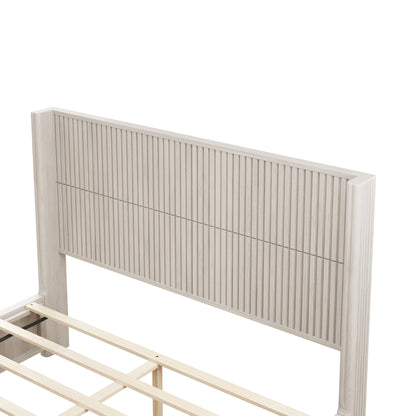 (ETA:9.21-AT:25) Solid Wood Platform Bed Frame with Headboard, No Box Spring Needed, Floor-standing bed, Easy Assembly, Queen Size, Beige