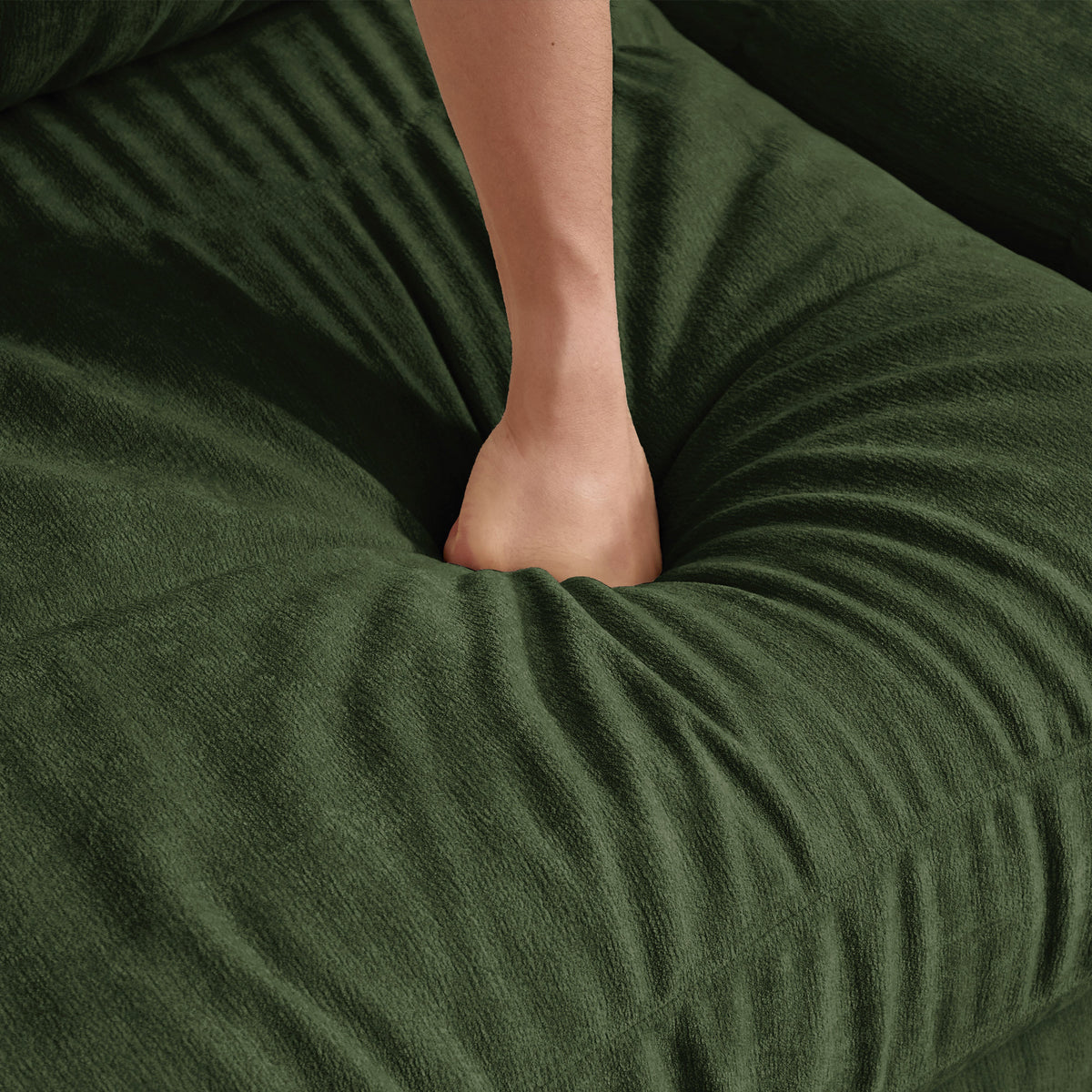 2 Seat Ruched Detailing Chenille Modular Sectional Sofa,Movable 2 Ottomans,High-Density Foam,L Shape Thickened  Back Cushions,Easy Assembly,For Living Room,Bedroom,Green
