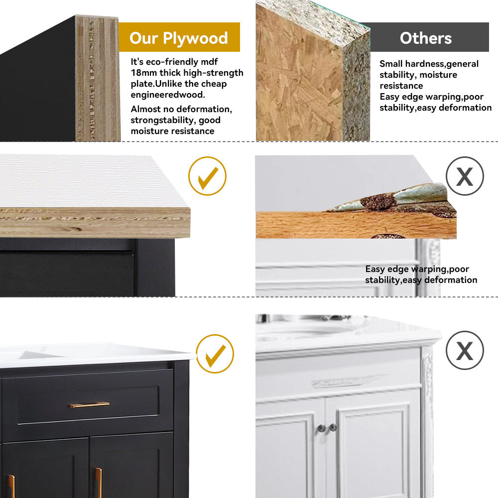 48" Black Bathroom Vanity.Abundant Storage Cabinet -4 Soft close doors and 4 drawers (excluding the ceramic basin)