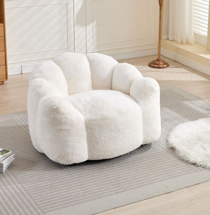 Lotus Style Compression Sofa Adult Bean Bag with Pull Ring, White Plush, 43.7 x 39.76 x 26.77 inches, No Installation Required