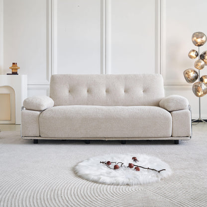 88.98'' Width Modern Sofa with Compression Seat Cushions and Back Cushions,Steel Arm Frame,Chenille Fabric,Beige Color