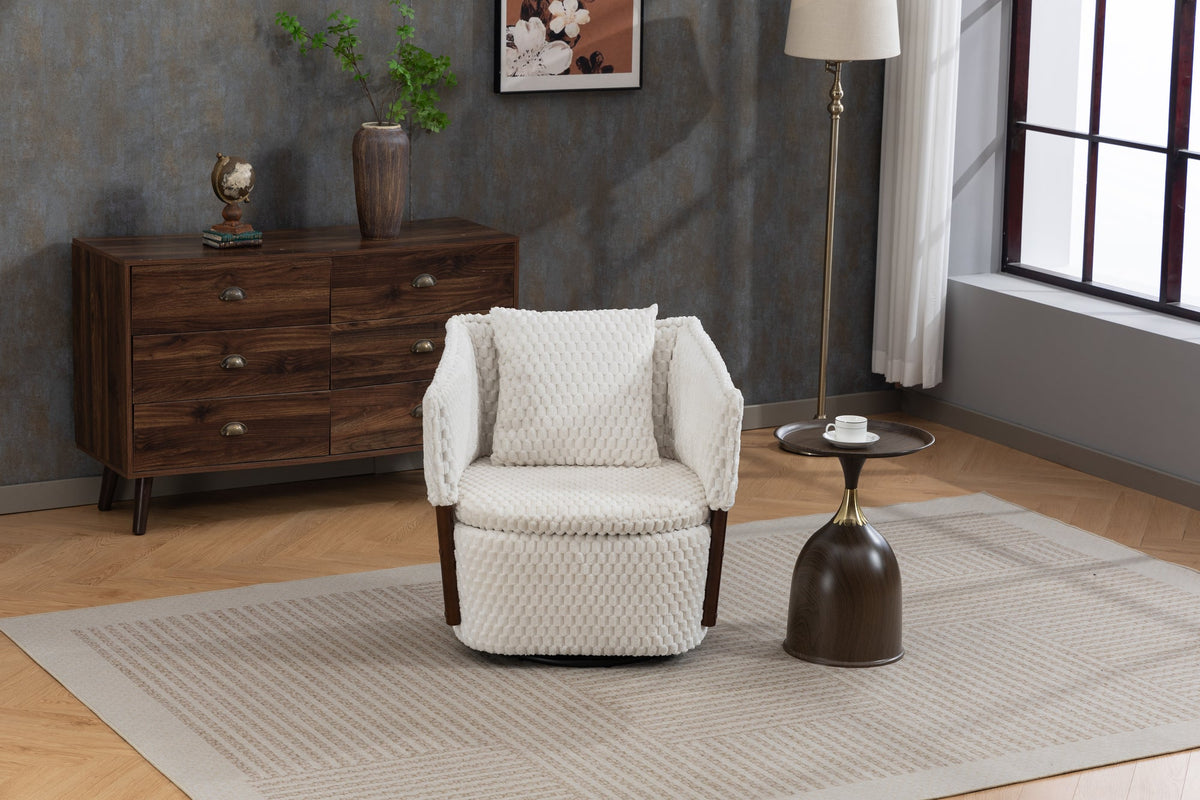 Mid Century Modern Accent Chair with Solid Wood Frame, Upholstered,360° Full Swivel Chairs with storage For Living Room Chairs with Waist Cushion, Reading Armchair for Bedroom Sunroom