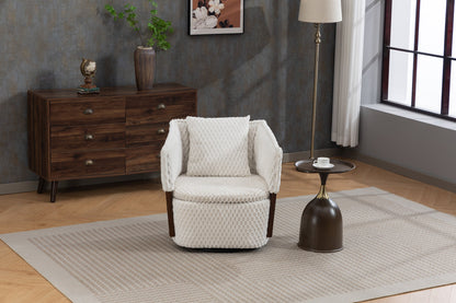 Mid Century Modern Accent Chair with Solid Wood Frame, Upholstered,360° Full Swivel Chairs with storage For Living Room Chairs with Waist Cushion, Reading Armchair for Bedroom Sunroom