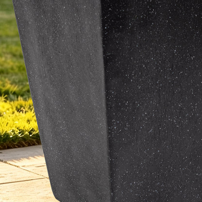 Floor‑Standing Water Fountain, Black Speckled Trapezoid Base Fountain with Smooth Sphere, Warm LED Light for Garden, Patio, Backyard Decor 14''×14''×34''