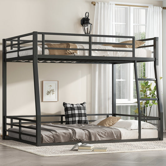 Metal Full XL over Queen Bunk Bed for Teens and Adults,Space-Saving/Noise Reduced/No Box Spring Needed,Black