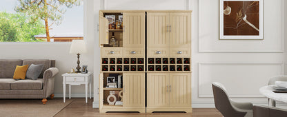 70.9" Tall Farmhouse Wine Storage Cabinet, Removable 12-Bottle Wine Rack, 2 Spacious Drawers, 4 Door Shelves, Adjustable Shelves & 2-Tier Storage Cabinets for Kitchen, Dining Room,Natural