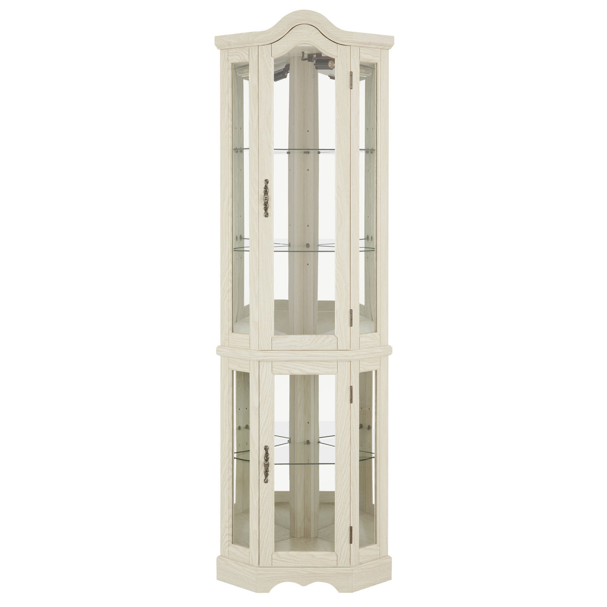 Curio Cabinet Lighted Glass Display Curio Cabinet w/Tempered Glass Doors and Shelves, Crown Corner Cabinet with Bulb, Corner Storage Decoration for Living room and Bedroom WHI