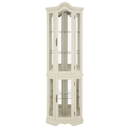 Curio Cabinet Lighted Glass Display Curio Cabinet w/Tempered Glass Doors and Shelves, Crown Corner Cabinet with Bulb, Corner Storage Decoration for Living room and Bedroom WHI