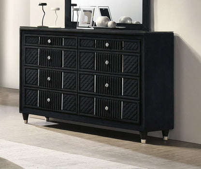 Contemporary 1pc Dresser Black Velvet Upholstery Textured Look Luxurious Feel Velvet Drawer Fronts Crystal-style Knobs