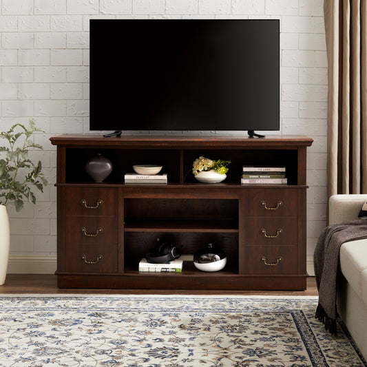 Retro TV Stand with Storage for TVs up to 65'', Mid Century Modern TV Stand & Entertainment Center with Shelf,TV Stand for Media,TV Console Table for Living Room Espresso 60'W*15.75'D*34.25'H