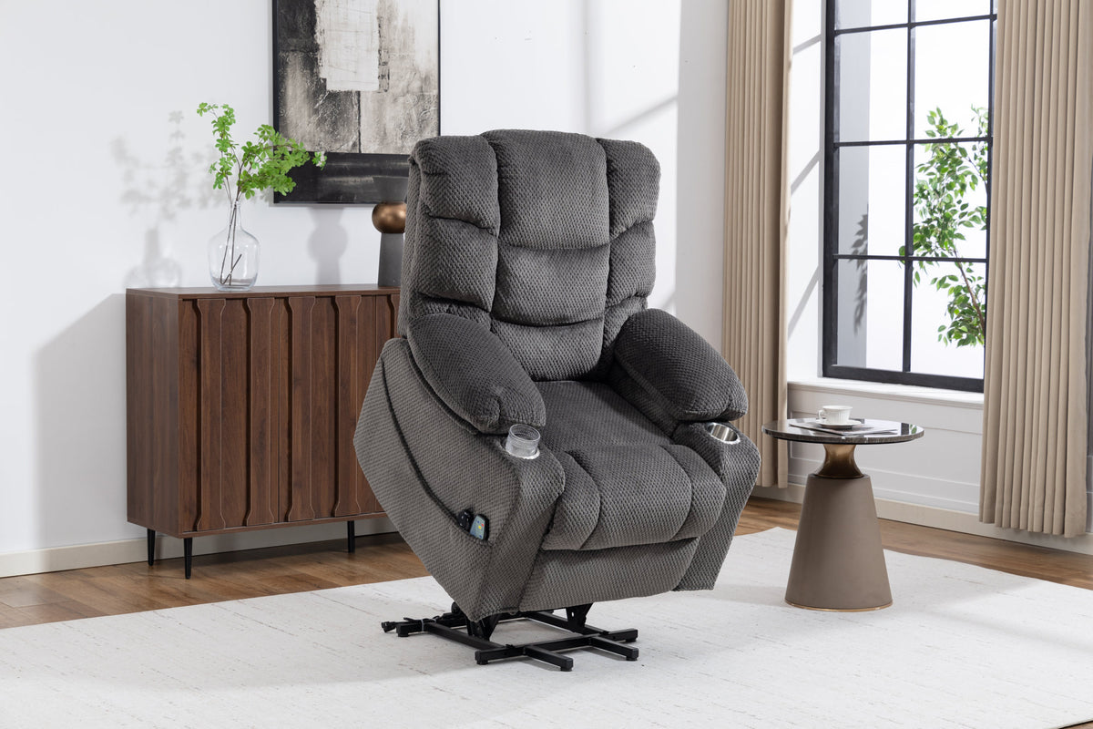 Ultra wide electric lounge chair with hot massage heating and auxiliary standing function - velvet rotating lounge chair for living room, bedroom, and office use