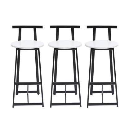 Modern Bar Stools with Backrest for Kitchen Island or Pub Room, Metal Frame, Black & White, Set of 3
