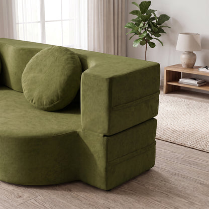 2-in-1 Folding Sofa Bed with Pillow, Twin Sleeper Sofa, Floor & Futon Loveseat Couch, Foam Folding Mattress Sleeper for Living Room, Guest Use, Office, Apartment, No Assembly Required,Green