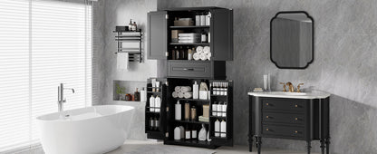 [Video] Bathroom Storage Cabinet with Multi-Functional Storage Space, Drawer with Slide Rails, Adjustable Shelf, Black