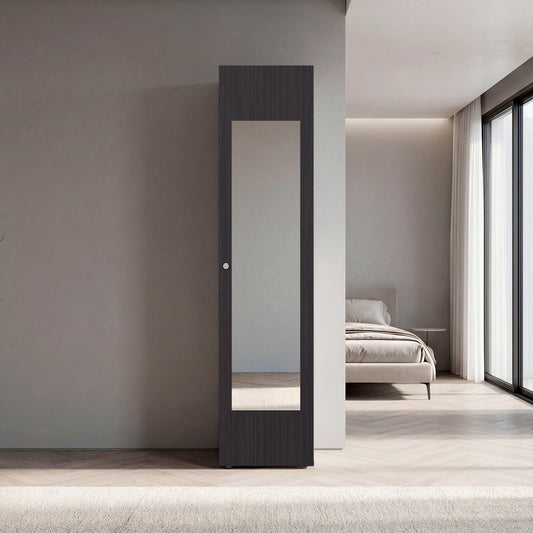 Saily  Storage Cabinet with 4 Shelves and Mirror on Door, Modern Design, Wenge