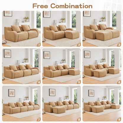 Soft Teddy Fabric Boneless Sofa, No Assembly Required Streamlined Design