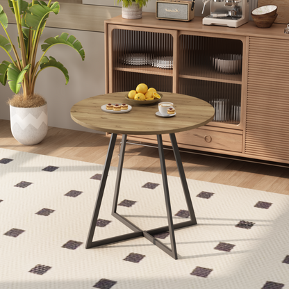 31.5 Inch Round Dining Table, Small Circle Kitchen Table with Metal Black Legs for 2-4 people, Modern Dining Room Table, Brown (only table) – Natural