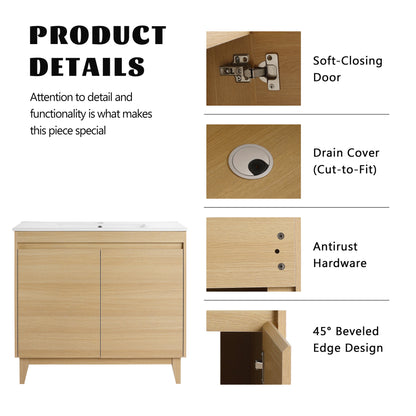 36" Freestanding Bathroom Vanity With Ceramic Sink