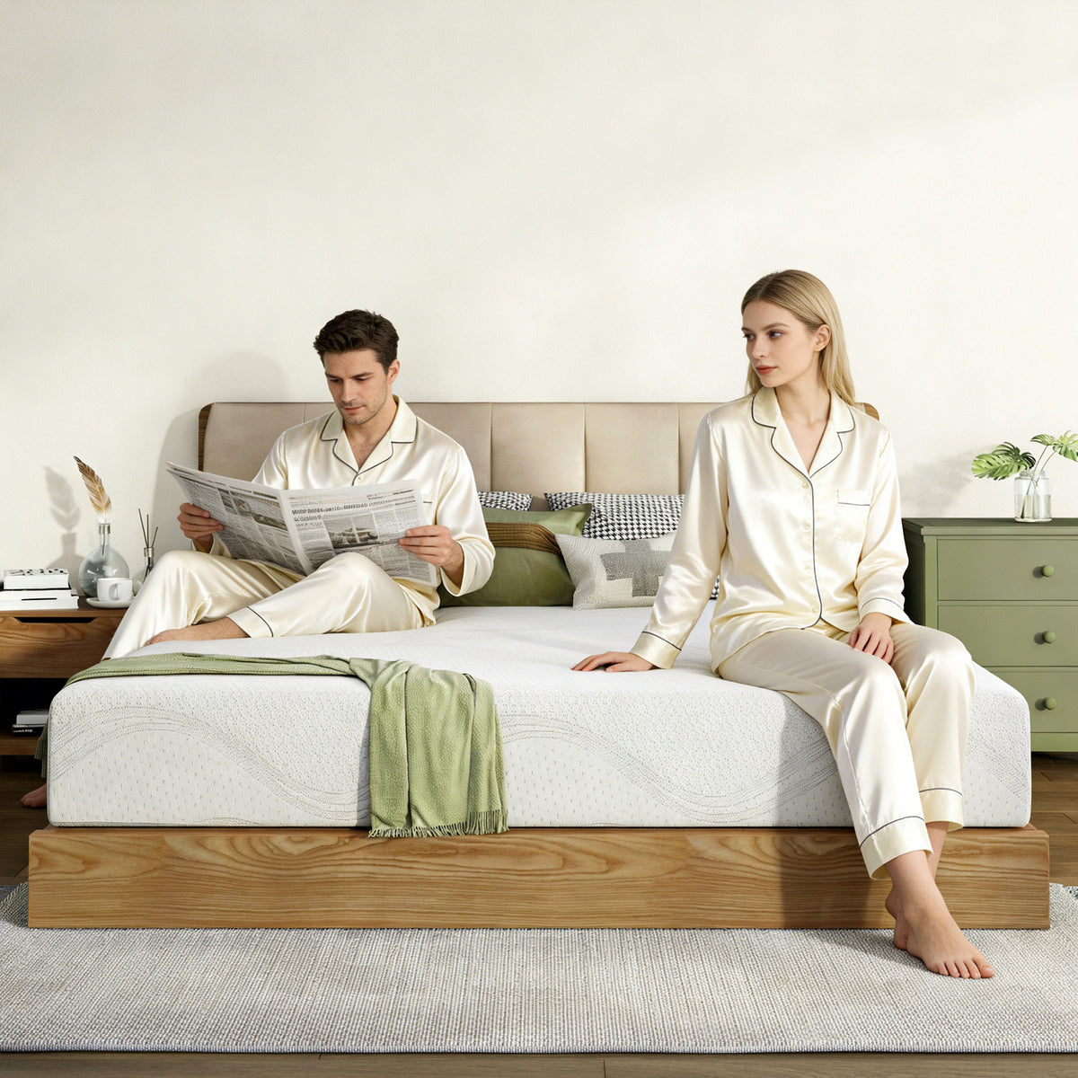 King Size Memory Foam Mattress, 12 Inch Bed Mattress, with Cooling Green Tea Gel, CertiPUR-US Certified, White