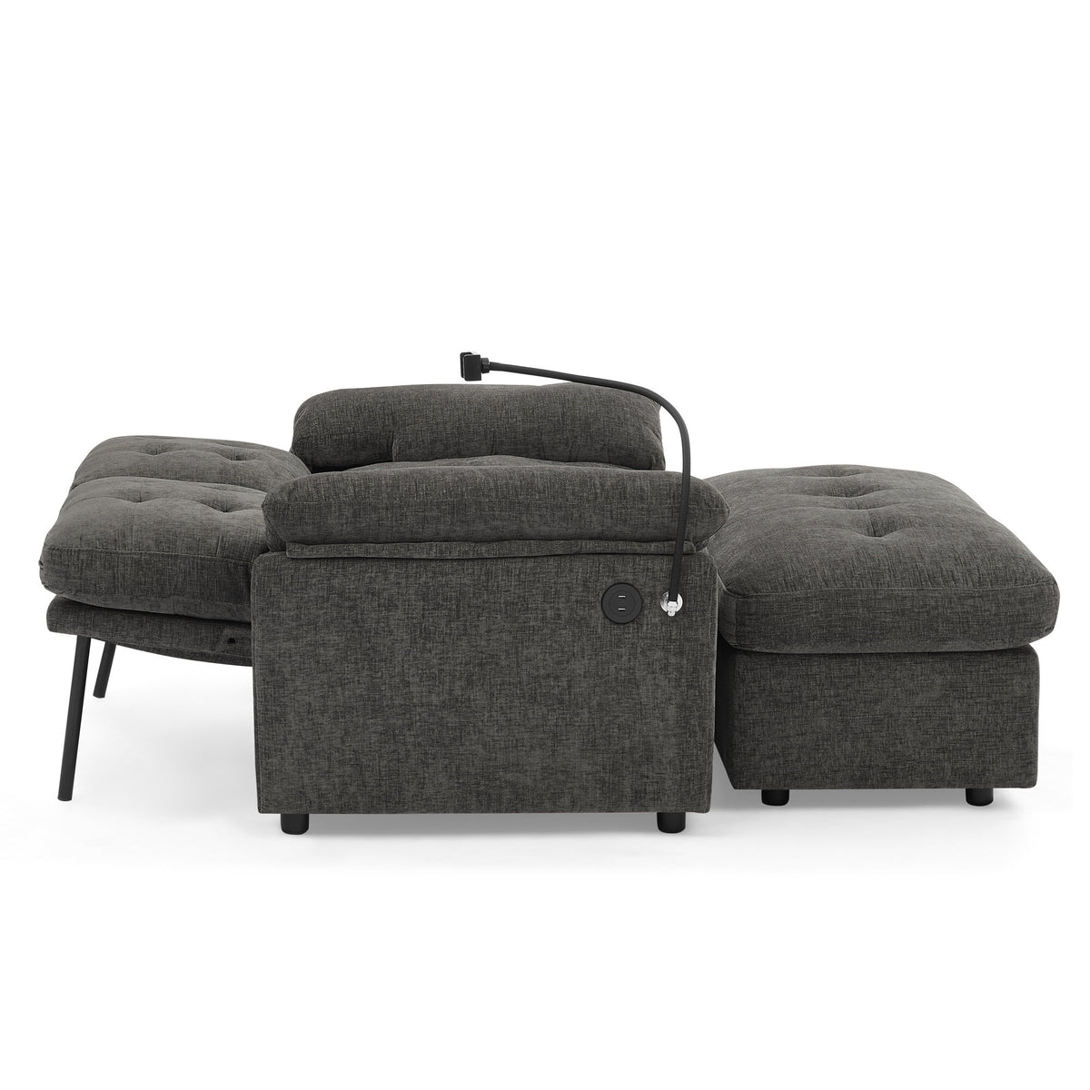 Leisure sofa chair,Double sofa recliner, with manually adjustable backrest, soft padded armrests, side USB charging port and phone stand, comes with a matching storage ottoman-Gray