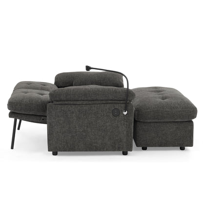 Leisure sofa chair,Double sofa recliner, with manually adjustable backrest, soft padded armrests, side USB charging port and phone stand, comes with a matching storage ottoman-Gray