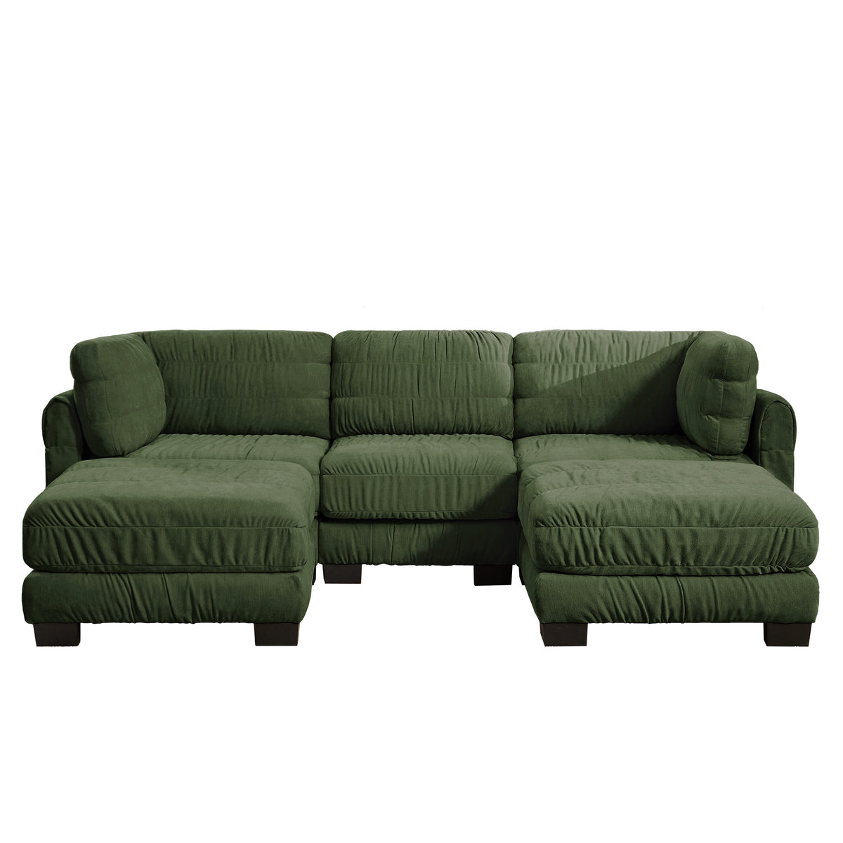 3 Seat Ruched Detailing Chenille Modular Sectional Sofa,Movable 2 Ottomans,High-Density Foam,L Shape Thickened  Back Cushions,Easy Assembly,For Living Room,Bedroom,Green