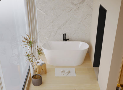 59" Acrylic Freestanding Bathtub, Stand Alone Soaking Tub, Glossy White Acrylic, Toe-tap Chrome Drain, cUPC Certified
